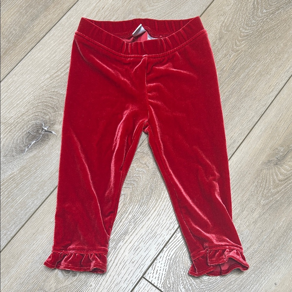 Janie and Jack Cherry Red Velvet Leggings